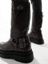 Фото #5 товара ASOS DESIGN chunky boot in brown with vintage effect silver buckles