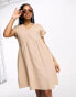 Фото #1 товара Pieces linen v-neck mini dress in beige