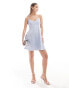 Pieces satin cami slip dress with diamante straps in baby blue