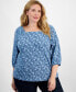 Фото #1 товара Plus Size Millies Square-Neck 3/4-Sleeve Top, Created for Macy's