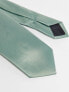 ASOS DESIGN satin slim tie and pocket square in sage green