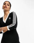 adidas Originals – Maxikleid in Schwarz mit den drei Streifen und V-Ausschnitt