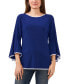 ფოტო #5 პროდუქტის Petite Contrast-Trim Bell-Sleeve Top