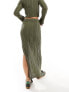 Фото #9 товара Reclaimed Vintage ribbed knitted midi skirt with tie detail in khaki co-ord