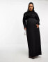 Фото #8 товара ASOS DESIGN Curve satin maxi dress with batwing sleeve and wrap waist in black