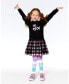 ფოტო #2 პროდუქტის Girl Bi-Material Sweatshirt Dress With Tulle Skirt Black And Colorful Plaid - Child