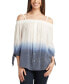 Фото #1 товара Juniors' Off-The-Shoulder Dip-Dyed 3/4-Sleeve Top