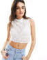 Bershka high neck lace top in white