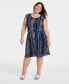 ფოტო #1 პროდუქტის Plus Size Printed Sleeveless Belted Dress