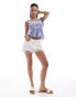 Hollister smocked flutter sleeve top in blue print