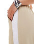 River Island Petite wide leg jogger trouser with side stripe in beige