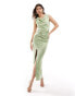 TFNC Bridesmaid satin cowl neck maxi with twist detail dress in sage Синий, 42 - фото #1