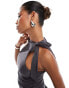 Фото #2 товара ASOS DESIGN slinky fitted high neck top with tie neck detail in slate grey