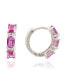 Фото #1 товара Pink Sapphire & Lab-Grown White Sapphire Emerald-Cut Huggie Hoop Earrings in Sterling Silver by Suzy Levian