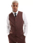 Фото #1 товара ASOS DESIGN slim with linen suit waistcoat in brown