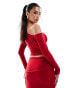 Kaiia slinky off shoulder long sleeve top co-ord in red