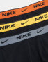 Nike Everyday Cotton Stretch trunks 3 pack in black contrast waistband