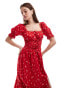 Фото #4 товара Miss Selfridge corset detail tiered maxi dress in red rose print