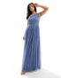 Anaya Petite Bridesmaid tulle one shoulder maxi dress in blue BLAU, 38 - фото #1