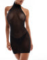 Фото #4 товара Ann Summers Glisten sheer mesh high neck racer cut dress in black