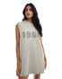 ASOS DESIGN 1960 washed shoulder pad mini sweat dress in washed khaki