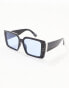 Jeepers Peepers chunky square sunglasses in black with blue lens