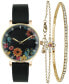 ფოტო #1 პროდუქტის Women's Black Strap Watch 32mm Gift Set, Created for Macy's