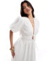 Фото #2 товара Abercrombie & Fitch puff sleeve tie front midi dress in white