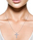 ფოტო #2 პროდუქტის Diamond Round & Baguette Cross 18" Pendant Necklace (1/4 ct. t.w.) in 10k White Gold