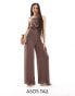 Фото #1 товара ASOS DESIGN Tall high neck twist front jumpsuit in chocolate