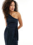 TFNC Bridesmaids one shoulder maxi dress with pleated detail in navy