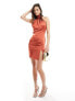 Фото #7 товара Flounce London Tall high neck satin mini dress in rust