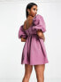 Фото #4 товара ASOS DESIGN petite structured prom mini dress with curved neckline detail in mauve