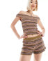 Фото #1 товара COLLUSION knitted stripe shorts co-ord in pink and brown