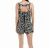 Фото #2 товара 1.State 157962 Women's Leaf Print Popover Romper Sleeveless Black/White Sz. 6