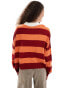 COLLUSION Polo stripe jumper with rugby collar in red stripe