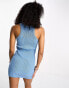 ASOS DESIGN mini racer dress in chunky rib stitch in washed blue