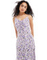 Wednesday's Girl ditsy floral ruched front midi dress in lilac