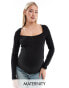 Фото #1 товара Mamalicious Maternity long sleeve sqaure neck t-shirt in black