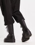 New Look mid calf height chunky lace up boots in black