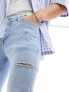 Фото #8 товара ASOS DESIGN skinny jeans in light wash blue with thigh rip