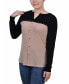 ფოტო #3 პროდუქტის Petite Long Sleeve Studded Colorblocked Split Neck Top