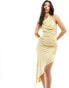 Фото #4 товара Flounce London high cowl neck asymmetric satin midi dress in gold