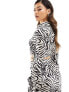 In The Style exclusive satin tie waist shirt co-ord in zebra