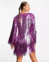 Фото #4 товара ASOS DESIGN shard sequin wrap mini dress with tie detail in pink