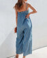 ფოტო #3 პროდუქტის Women's Denim Wide Leg Cami Jumpsuit