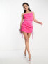 Фото #5 товара Rebellious Fashion satin ruched side mini dress in pink