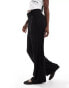 JDY high waisted wide leg trousers with frill waistband in black