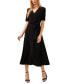 Фото #1 товара Petite V-Neck Short-Sleeve Belted Jersey Midi Dress