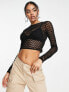 ASOS DESIGN mesh crop top with long sleeve in wave flock in black